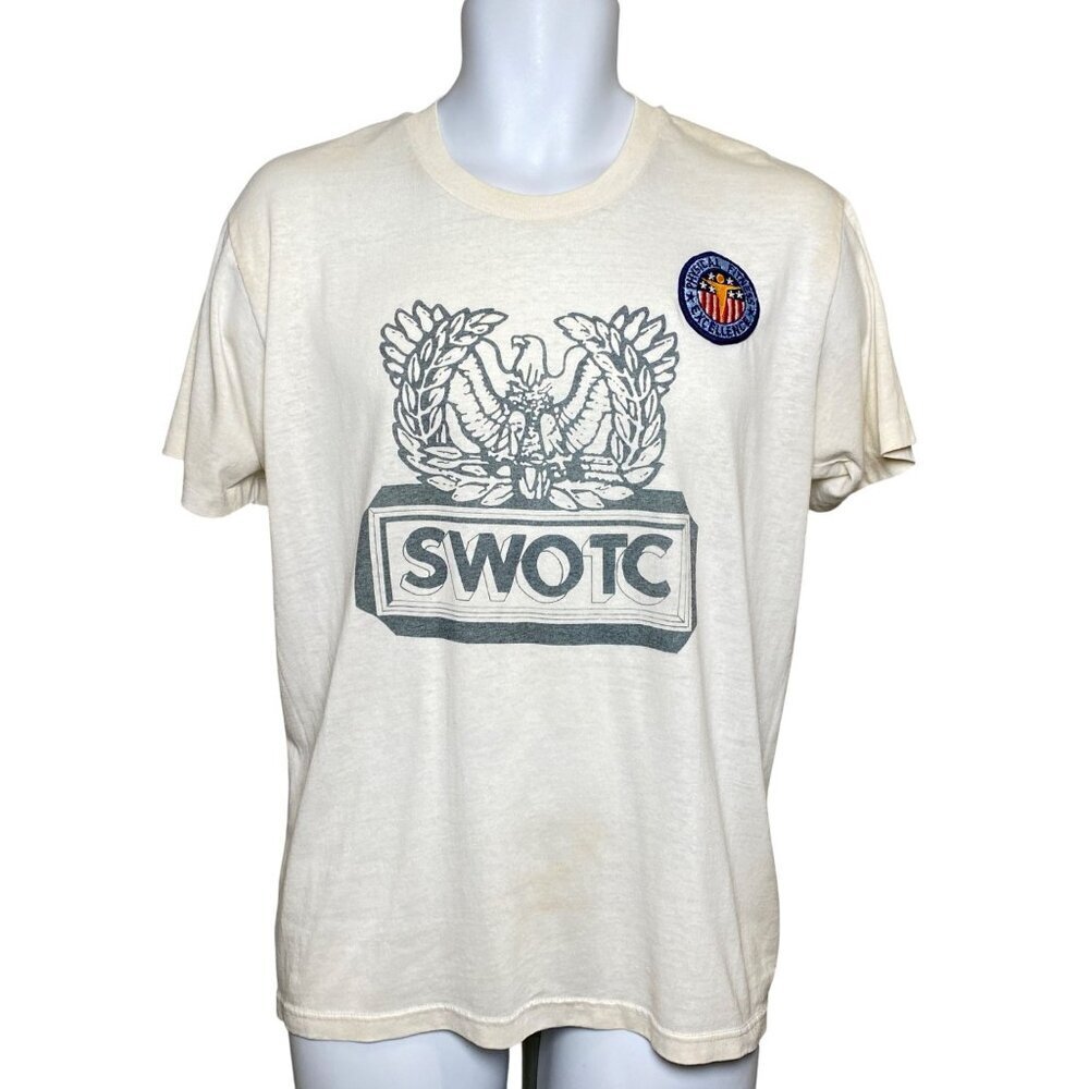 Vintage SWOTC Army T Shirt Size L Physical Fitness Excellence Patch Made In USA